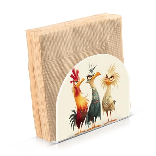 Funny Rooster Napkin Holder Acrylic Tissue Dispenser Non-slip Holds 50-60 Napkins Freestanding Tissue Dispenser Box For Kitchen Dining Car Decor - color: Funny Cartoon Roosters