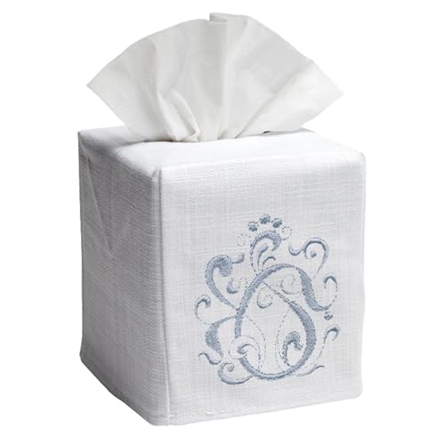 Jacaranda Living Square Tissue Box Cover, Linen/Cotton Fabric Tissue Holder, Decorative Cloth Tissue Cube Cover, Scrolls Designs, English Scroll (Duck Egg Blue) - color: English Scroll (Duck Egg Blue)