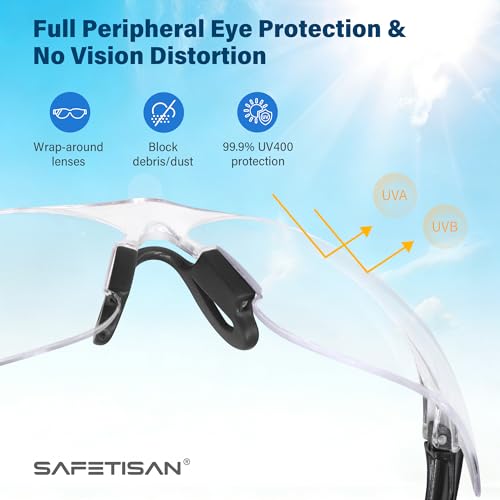 Clear Safety Glasses 6PK, Protective Eyewear UV Protection ANSI Z87.1 Crystal Clear Safety Goggles Scratch Impact Resistant Eye Protection with Soft Nose Pads, Clear Lens Black Temples - color: Clear Lens Black Temples