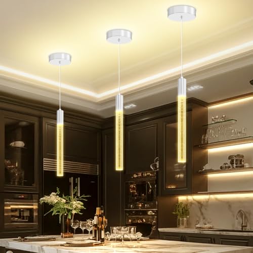 Modern Kitchen Island Hanging Light Fixtures Chrome Crystal Bubble Pendant Lights Adjustable Modern Pendant Light Fixtures for Dining Living Room Bedroom Bedside Table - color: Silver, size: 1-Light