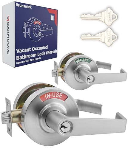 OAKMOORE Keyed Entry Commercial Door Handle | Heavy Duty Commercial Door Locks with Indicator | Restaurant, Store, Hospital, Warehouse | Locking Occupied Door Lever Lock with Key (Silver)