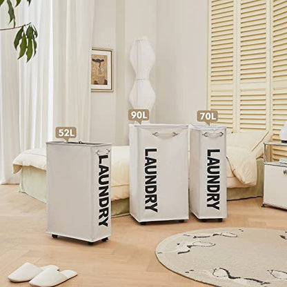 DOKEHOM 52L Slim Rolling Laundry Basket Hamper, Narrow on Wheels, Beige - color: Beige/M, size: 52L/Slim
