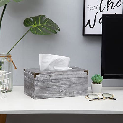 Distressed Wooden Rustic Tissue Box Holder Tissue Box Cover Napkin Dispenser for Bathroom Living Room Dining Room Bedroom Toilet (Grey White) - color: Grey White