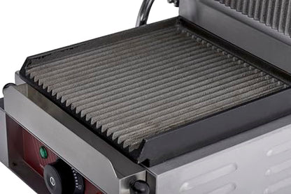 Kratos Commercial Electric Panini Sandwich Grill with Grooved Plates, 9" x 9" Cooking Surface, Commercial Countertop Panini Press, 120V, 1750W (29Y-017) - size: Small w/ Grooved Plates