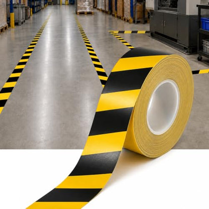 Heavy‑Duty Vinyl Floor Marking Tape Yellow Black 2 in x 33 FT 1.1mm Thick - size: 2 in x33 FT