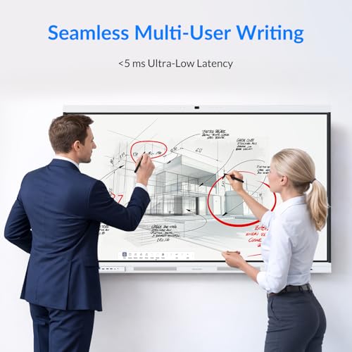 Smart Board, 75" All-in-One Dual System Interactive Whiteboard, Google EDLA Certified Android 14 & Windows 11 Pro Dual OS Touchscreen Digital Whiteboard for Professional Business Meetings