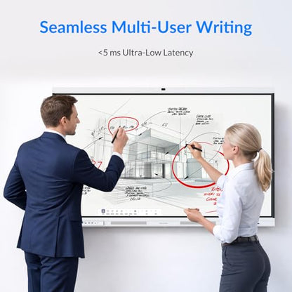 Smart Board, 75" All-in-One Dual System Interactive Whiteboard, Google EDLA Certified Android 14 & Windows 11 Pro Dual OS Touchscreen Digital Whiteboard for Professional Business Meetings
