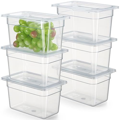 CURTA 6-Pack 1/4 Size 6" Deep NSF Polycarbonate Food Pans with Handled Lids & Drain Trays | Dishwasher & Freezer Safe Clear Container for Prep Tables, Buffet, Salad Bar, Commercial & Home Kitchen - color: 1/4 Size, size: 6" Deep Pan with Lid
