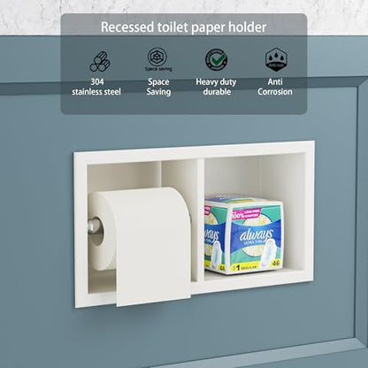 Neodrain White Recessed Toilet Paper Holder,for Standard/Mega Roll - color: White