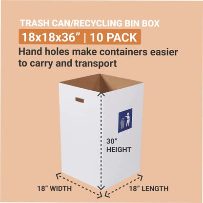 Box USA 40 Gallon 18" L x 18" W x 30" H 10-Pack Cardboard Trash Cans and Recycling Bins, Reusable or Disposable Pop Up Garbage Boxes for Parties, Outdoor Events, Heavy Duty, Waste - size: 40 Gallon 10-Pk, style: Waste