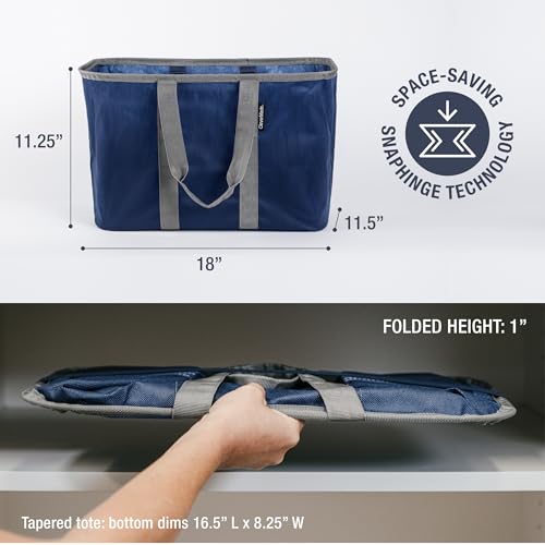 CleverMade EcoBasket Collapsible Grocery Tote, 30L Structured Tote Bag - color: Blue/Gray, size: 30l - 3 Pack