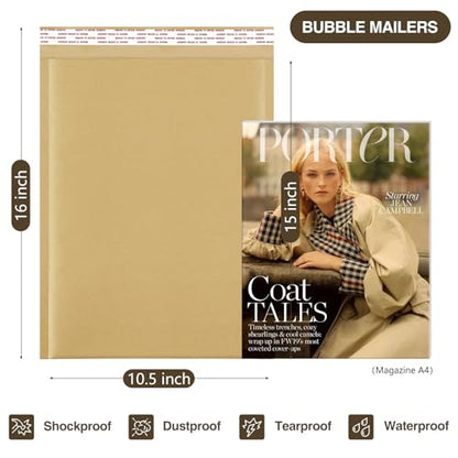 UCGOU Kraft Bubble Mailers 10.5x16" 40 Pack Usable Size 10.5x15" Brown #5 - size: 10.5x16" 40PC