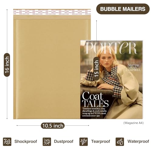 UCGOU Kraft Bubble Mailers 10.5x16" 40 Pack Usable Size 10.5x15" Brown #5 - size: 10.5x16" 40PC
