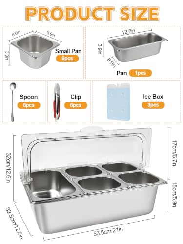 2P Pizza Topping Station 7 Pans Stainless Steel Spice - color: Silver, size: Flip Cover 17 Pans