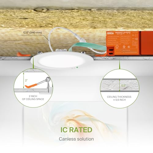 ASD 6 Inch LED Recessed Light with Emergency Backup, 90 Min Battery, 5CCT 2700K-5000K, 9W/12W/15W Selectable, Dimmable Wafer Downlight, Ultra-Thin Ceiling Light, IC Rated, ETL & ES, White, 1 Pack