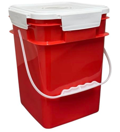 House Naturals 4 Gallon Square Food Grade Bucket Pail with Plastic Handles and Lid (Pack of 3) Made in USA containers (RED-White Lids) - color: Red-white Lids