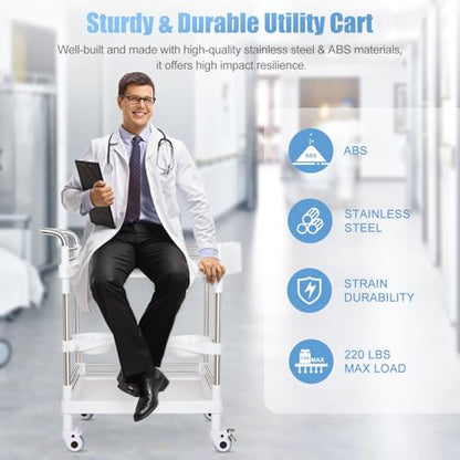Medical Trolley Cart Mobile Utility Cart with Wheels 220 Lbs Load - color: 2-tier White