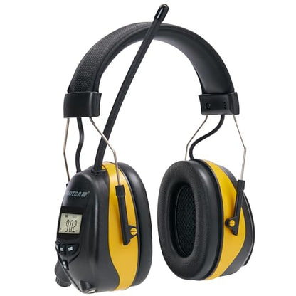 AM/FM Radio Headphones 25dB NRR,Noise Reduction Safety Earmuffs,Digital Display Headset,Powered by AA Battery,Hearing Protection for Walkman Mowing Lawn Work,Yellow - color: Yellow