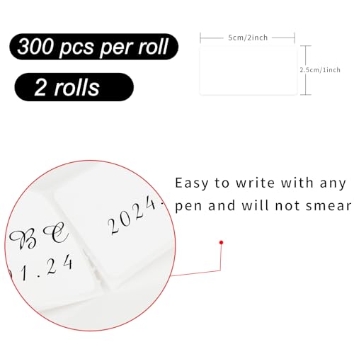 Removable Freezer Labels, Date Label 1x2 Inch Food Storage Stickers, Waterproof Oil Resistant Easy Clean Leaves no Residue 300 Total Per Roll,2 Rolls (Pack of 2) - color: White, size: 1×2 inch-2 rolls (Pack of 2)