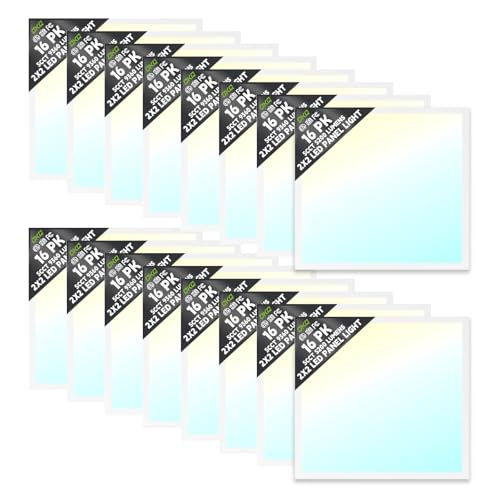 OKQ 2x2 LED Flat Panel Light Drop Ceiling Office Fixture,5 CCT 3000K-6500K Adjustable & 5 Wattage Selectable, 0-10V Dimmable, 2X2 LED Flush Mount Ceiling Light,ETL Listed 16 Pack - size: 2x2FT-16Pack