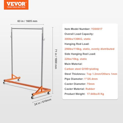 VEVOR Z Rack, 300 lbs Industrial Grade Z Base Garment Rack, 24" x 63" x 71" Clothes Rack, Sturdy Steel Heavy Duty Clothing Rack w/Lockable Casters for Home Garment Store Orange - style: 1 Pack