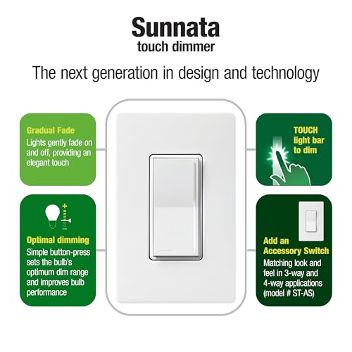 Lutron Sunnata Touch Dimmer Switch with Sunnata Accessory Switch with Wallplates, for 3 Way Applications, 150W LED, White - color: White, size: 1 Pack, style: 3-Way Kit