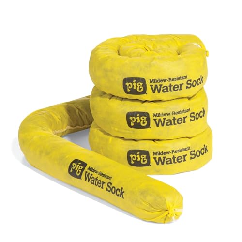 PIG Mildew-Resistant Absorbent Sock | Water Absorbing Snake | 3" W x 4' L | Absorbs up to 1 gal per Sock | 4 Count | PM50156 - color: Yellow, size: 3" W x 4' L, style: 4-Pack