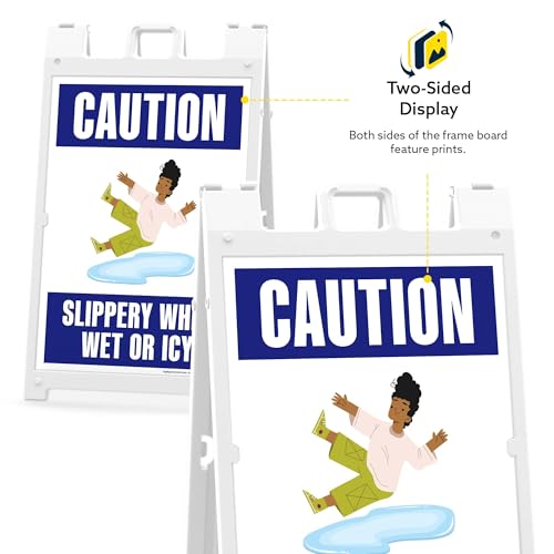Caution Slippery When Wet Or Icy With Graphic Folding Floor Sign, 24x36 Inches, Portable A Frame, Made in USA by My Sign Center - size: 24x36 Plastic