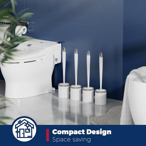 Holaloha Toilet Brush and Holder Set, Compact Design, 4 Pack, White