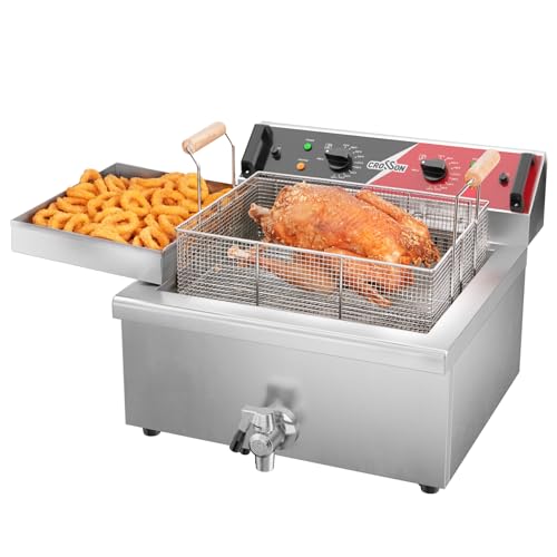 CROSSON 24Lbs Electirc Triple Basket Turkey Fryer With Oil Drain Spout,Oil Drain Rack,Commercial Countertop Donut Deep Fryer To Fry a Whole Fish or Turkey - size: Tripple Basket,24L