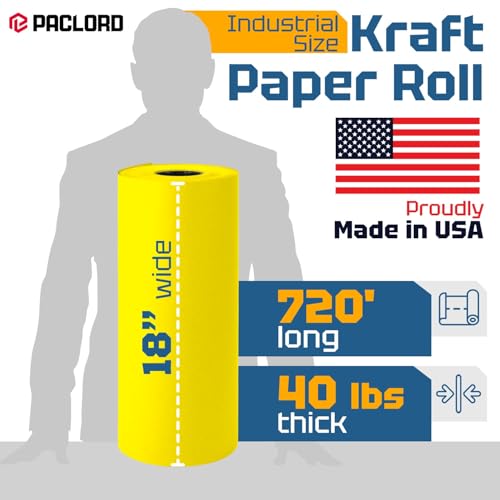 USA Made 18" x 8640" (720 ft) Yellow Kraft Paper Roll, Large Size - color: Yellow, size: 1 Roll