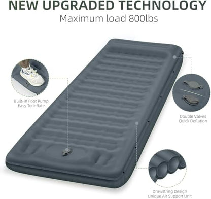 FNARMW Camping Sleeping Pad, Extra Thick 5 Inch Camping Mat with Pillow Built-in Foot Pump Inflatable Sleeping Pads Compact for Camping Backpacking Hiking Traveling Tent（Gray） - color: Grey