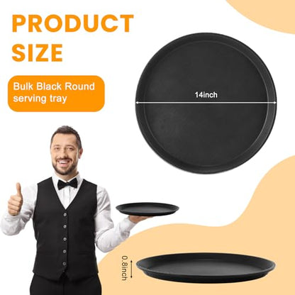 12 Pcs Black Restaurant Serving Trays Bulk, Round Tray, 14 Inch - size: 14 Inch