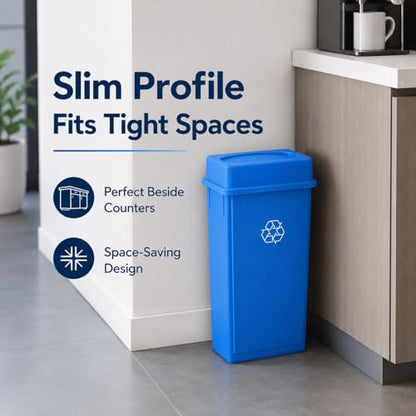 23 Gallon Slim Rectangular Commercial Trash Can, Heavy Duty Plastic Indoor Waste Bin for Kitchen, Office, Restaurant, School, Restroom & Janitorial Use (Blue, with Lid) - color: Blue