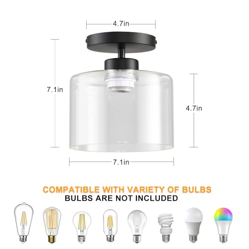 Semi Flush Mount Ceiling Light, Modern Kitchen Lighting Fixtures Ceiling, Rustic Ceiling Light Fixtures, Ceiling Lights with Glass Shade for Hallway Foyer Entryway Bedroom - color: 1 Pack Clear Glass, size: 1 Pack