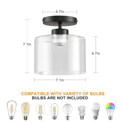 Semi Flush Mount Ceiling Light, Modern Kitchen Lighting Fixtures Ceiling, Rustic Ceiling Light Fixtures, Ceiling Lights with Glass Shade for Hallway Foyer Entryway Bedroom - color: 1 Pack Clear Glass, size: 1 Pack