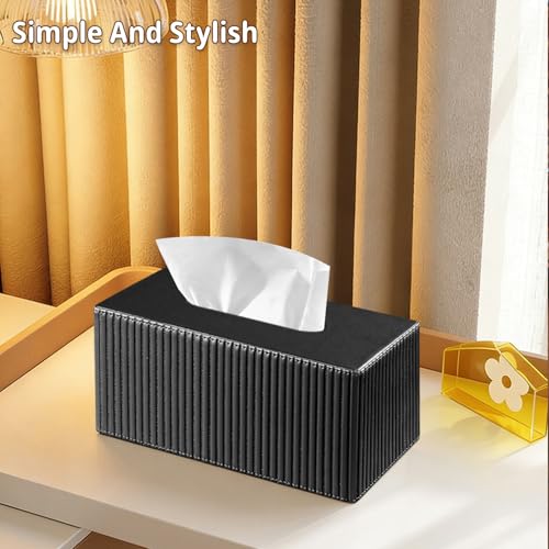PUSU Extra Large Rectangular PU Leather Tissue Box Cover,Tissues Holder - color: Black