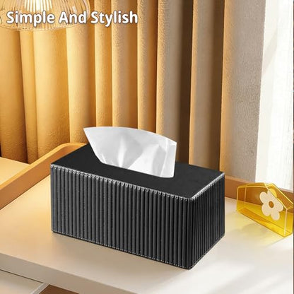 PUSU Extra Large Rectangular PU Leather Tissue Box Cover,Tissues Holder - color: Black