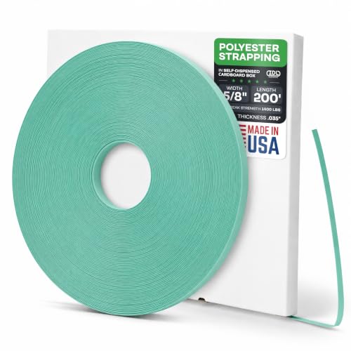 IDL Packaging 5/8" x .035" x 200' Mini Polyester (PET) Strapping Coil, 1400 lbs Breaking Strength, Green - UV, Water and Rust Resistance - Flexible and Strong Packaging Banding - Reduced Handling Cost - size: 5/8W" x 200L' (1400 lbs BS)