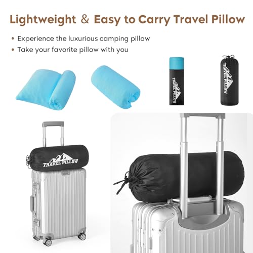 Small Shredded Memory Foam Pillow, Camping Pillow Travel Pillow - Compressible Medium Firm, Breathable Cover, Ideal Backpacking Hiking, Airplane and Car (Sky Blue, S) - color: Sky Blue, size: S-16 X 12 Inch