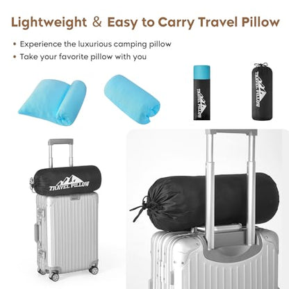 Small Shredded Memory Foam Pillow, Camping Pillow Travel Pillow - Compressible Medium Firm, Breathable Cover, Ideal Backpacking Hiking, Airplane and Car (Sky Blue, S) - color: Sky Blue, size: S-16 X 12 Inch
