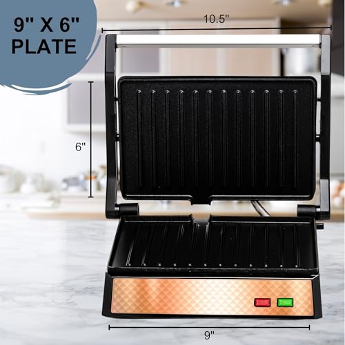 OVENTE Electric Indoor Panini Press Grill + Sandwich Maker, Copper GP0620CO - color: GP0620CO