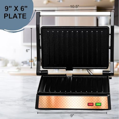 OVENTE Electric Indoor Panini Press Grill + Sandwich Maker, Copper GP0620CO - color: GP0620CO