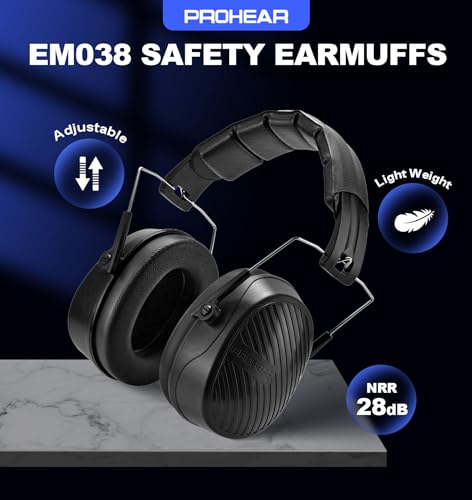 PROHEAR 038 Ear Protection Safety Earmuffs for Mowing, 28dB Noise Reduction Passive Hearing Protector, Compact Foldable Headset for Shooting Construction Power Tools, Black - color: Black