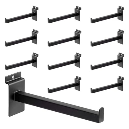 8 Inch Square Tubing Slatwall Shelf Bracket , Heavy Duty Slat Wall Floating Shelf Bracket with Lip, Slatwall Accessories for Retail Display,Garage (12Pcs, Black) - size: 8 Inch