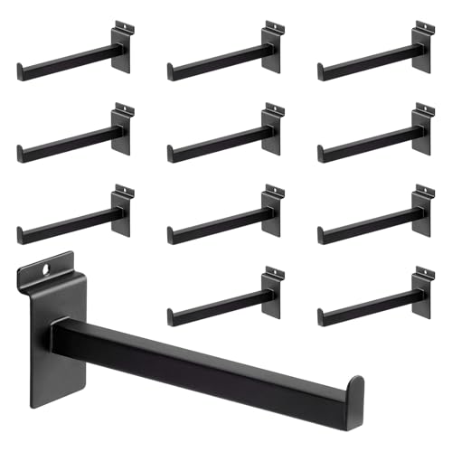 8 Inch Square Tubing Slatwall Shelf Bracket , Heavy Duty Slat Wall Floating Shelf Bracket with Lip, Slatwall Accessories for Retail Display,Garage (12Pcs, Black) - size: 8 Inch