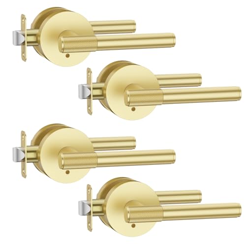 Asidrama 4 Pack Brushed Gold Privacy Interior Door Handles - color: Brushed Gold, size: Privacy, style: 4pack