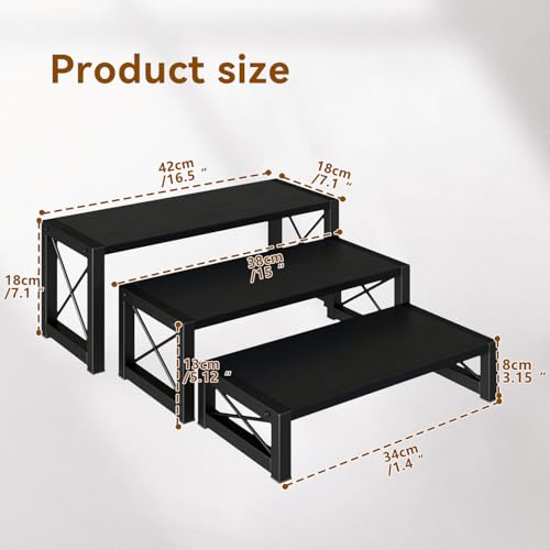 IBUYKE Wood Cupcake Display Stand,Set of 3,Black TLJ019B