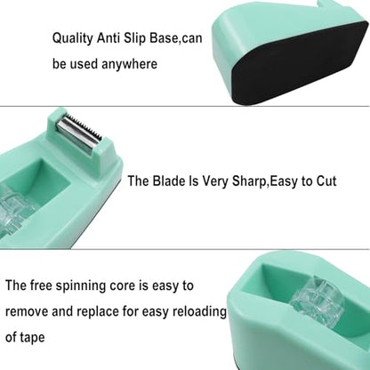 Desktop Tape Dispenser,1 Pack Green Tape Dispensers with 12Rolls Transparent Tape, for Packaging in Office,Restaurant, Flower Shop,Cake Shop (Green) - color: Green