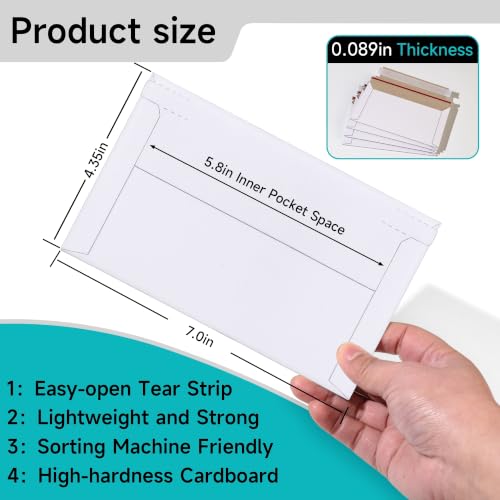 packbabol 50 Pack 7" x 4.35" Rigid Mailer Trading Card Envelopes Mailers，450gsm Self Seal Shipping Envelopes Mailers for Shipping Semi-Rigid and Toploaders, Protector Supplies for Trading Cards - size: White 7" x 4.35"-50Pc
